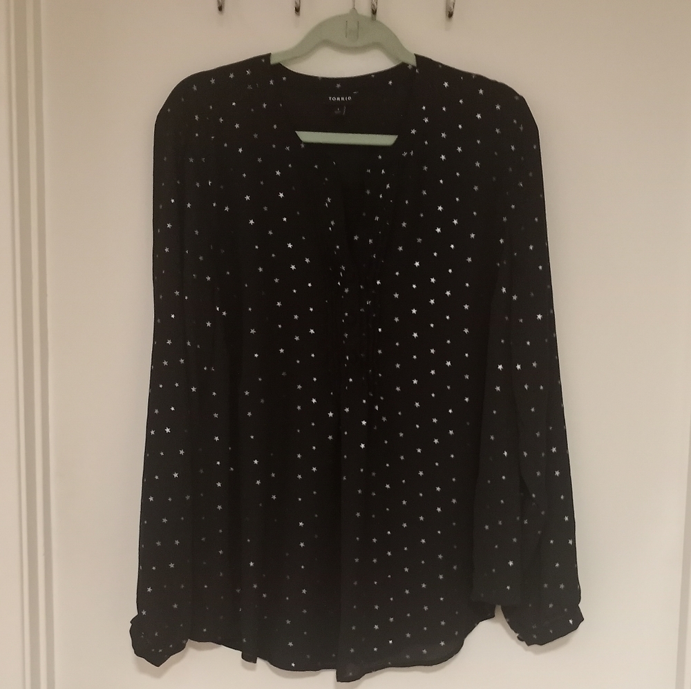 Torrid black and silver star long sleeve blouse XL or torrid size 1